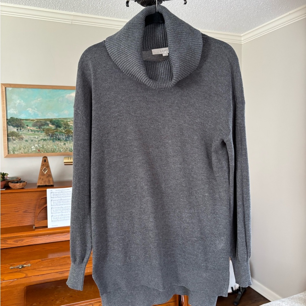 LOFT Gray Cowl Sweater Soft Knit Tunic